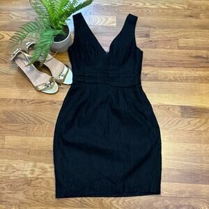 Trina Turk Women’s 2 Black Lace V-neck Plunging Mini Dress Ruffle Cocktail Party